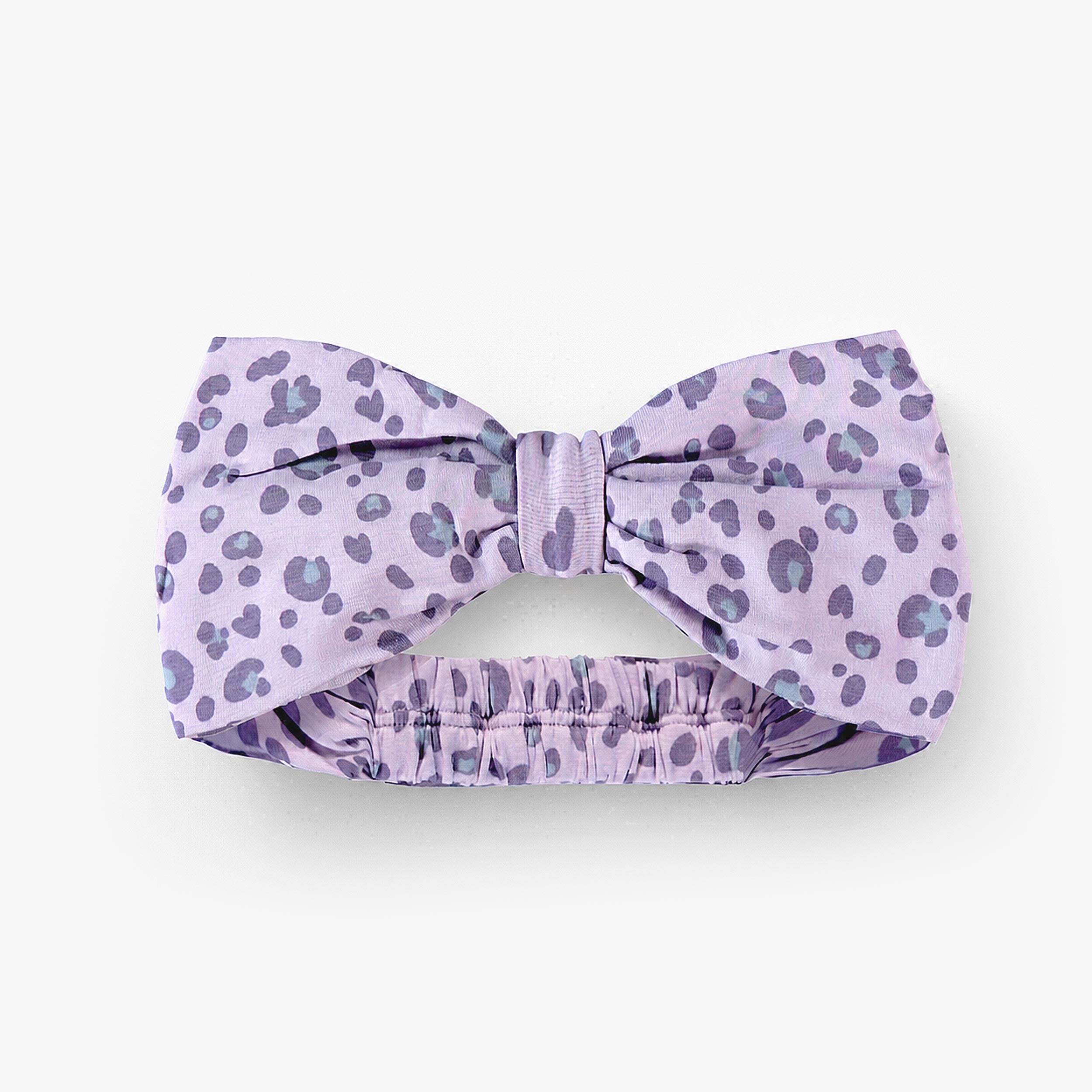 Bandeau enfant fille violet motif léopard avec grand nœud décoratif et bande élastique confortable - Souris Mini