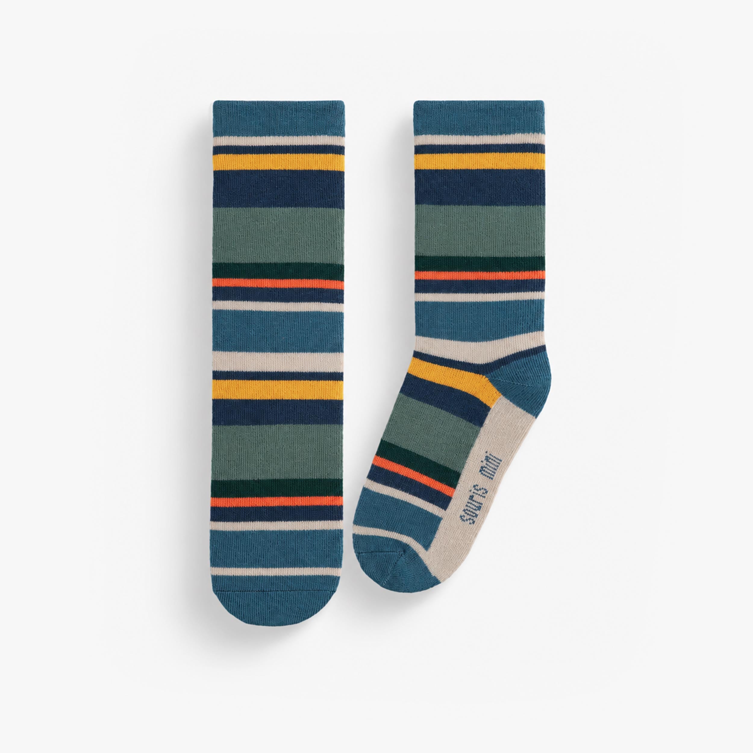 Chaussettes enfant à rayures multicolores bleu, vert et jaune en coton doux et confortable - Souris Mini