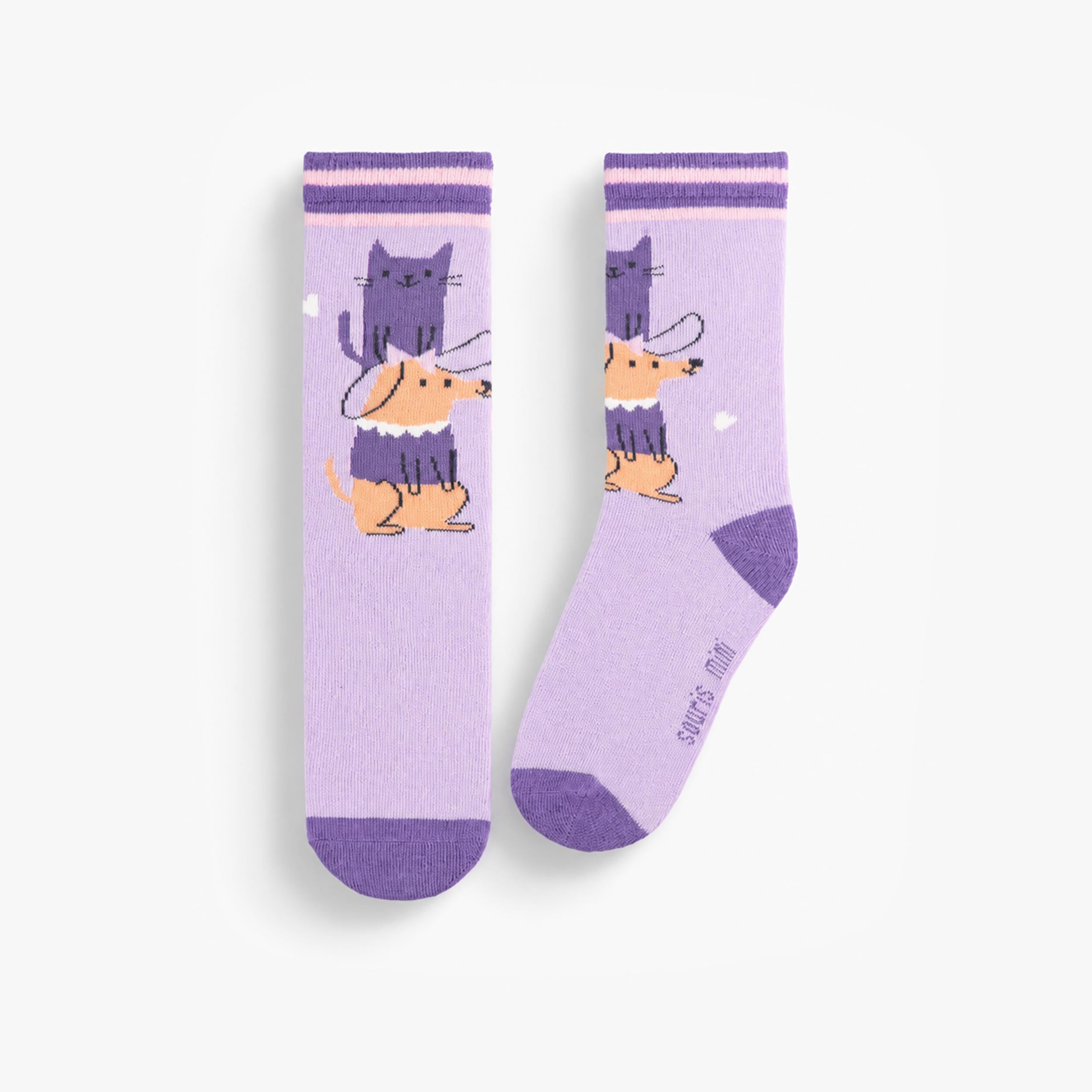 Chaussettes enfant violettes en coton doux avec motif amusant de chat et chien - Souris Mini