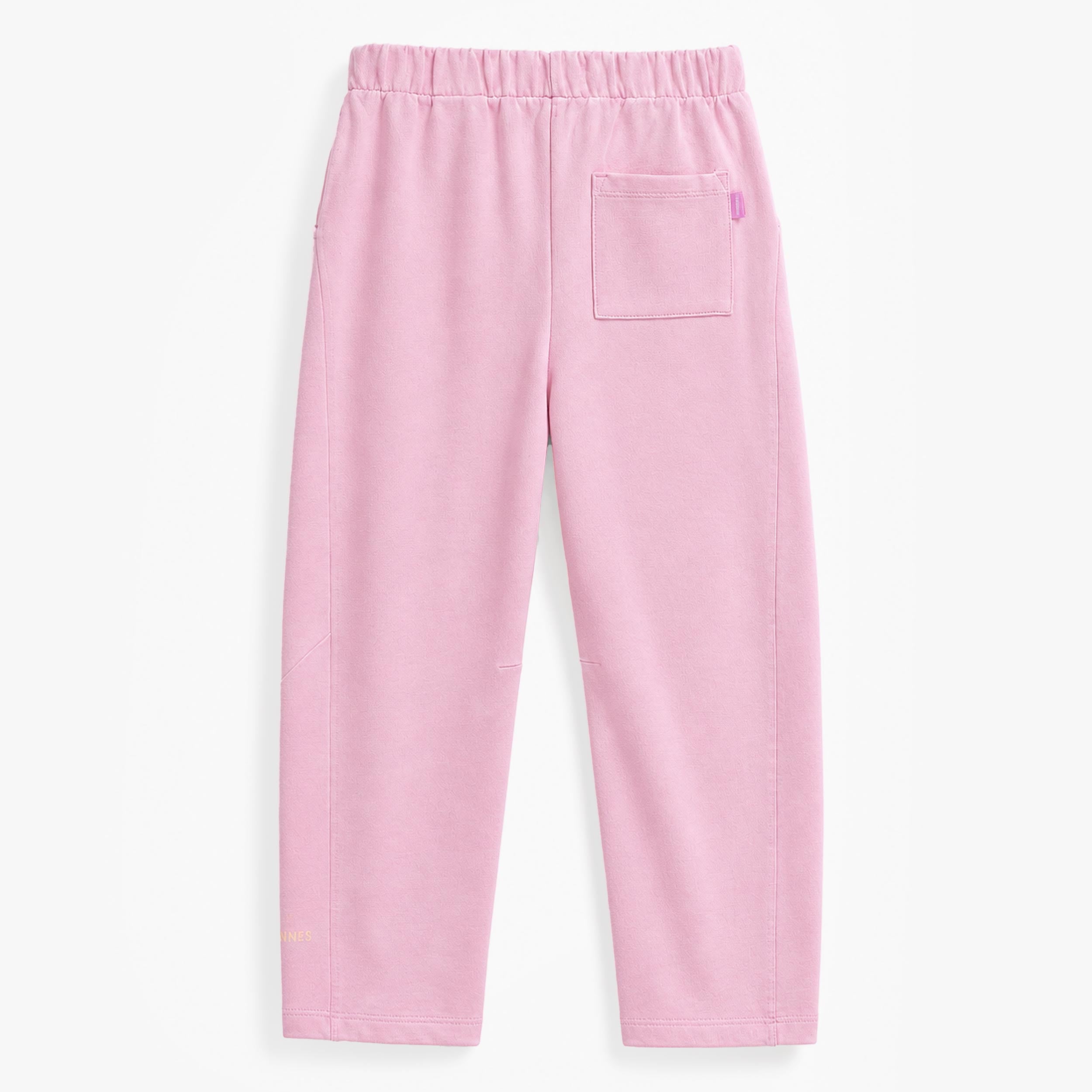 Dos pantalon enfant fille rose avec coupe confortable, taille élastique et poche arrière pratique