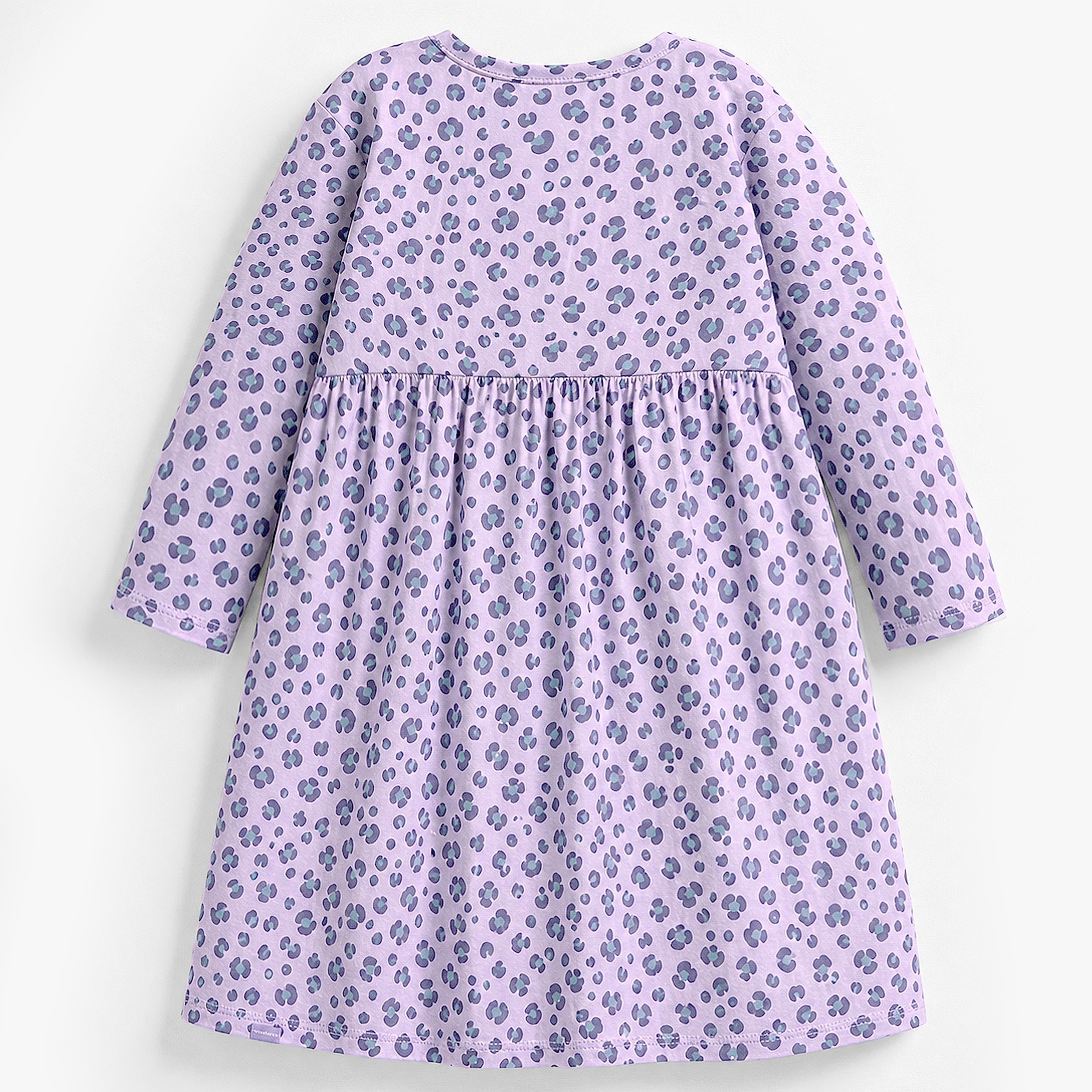 Dos robe enfant fille violette motif léopard intégral avec jupe évasée et manches longues confortables