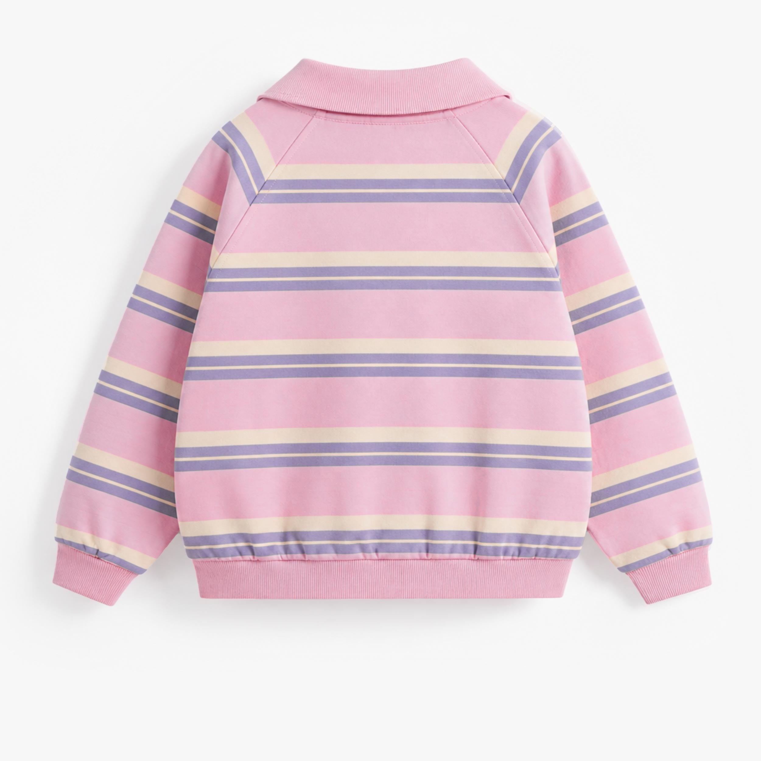 Dos veste enfant fille rose rayée avec col montant et finitions confortables style casual