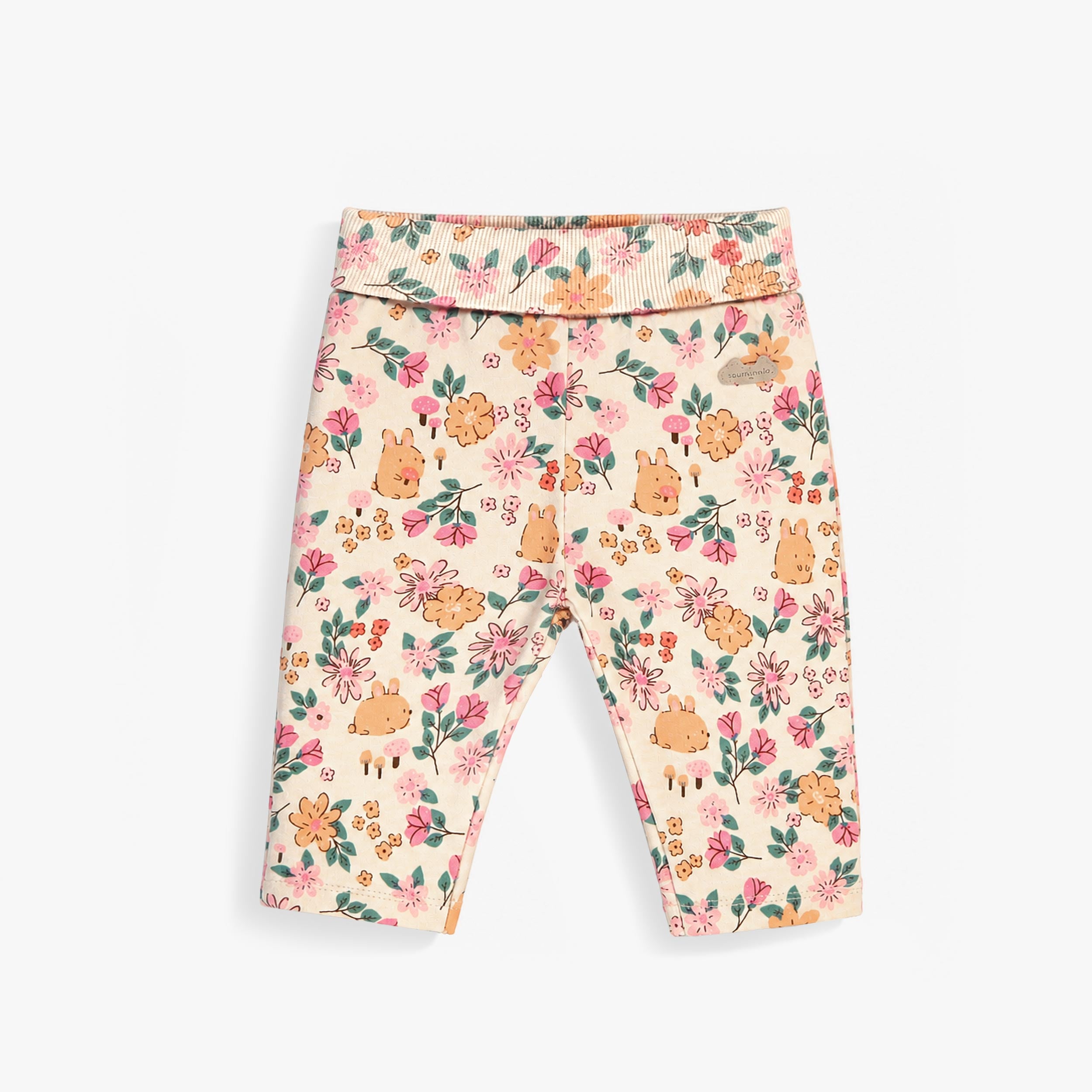 Legging bébé fille rose clair à imprimé floral multicolore avec motifs lapins. - Souris Mini
