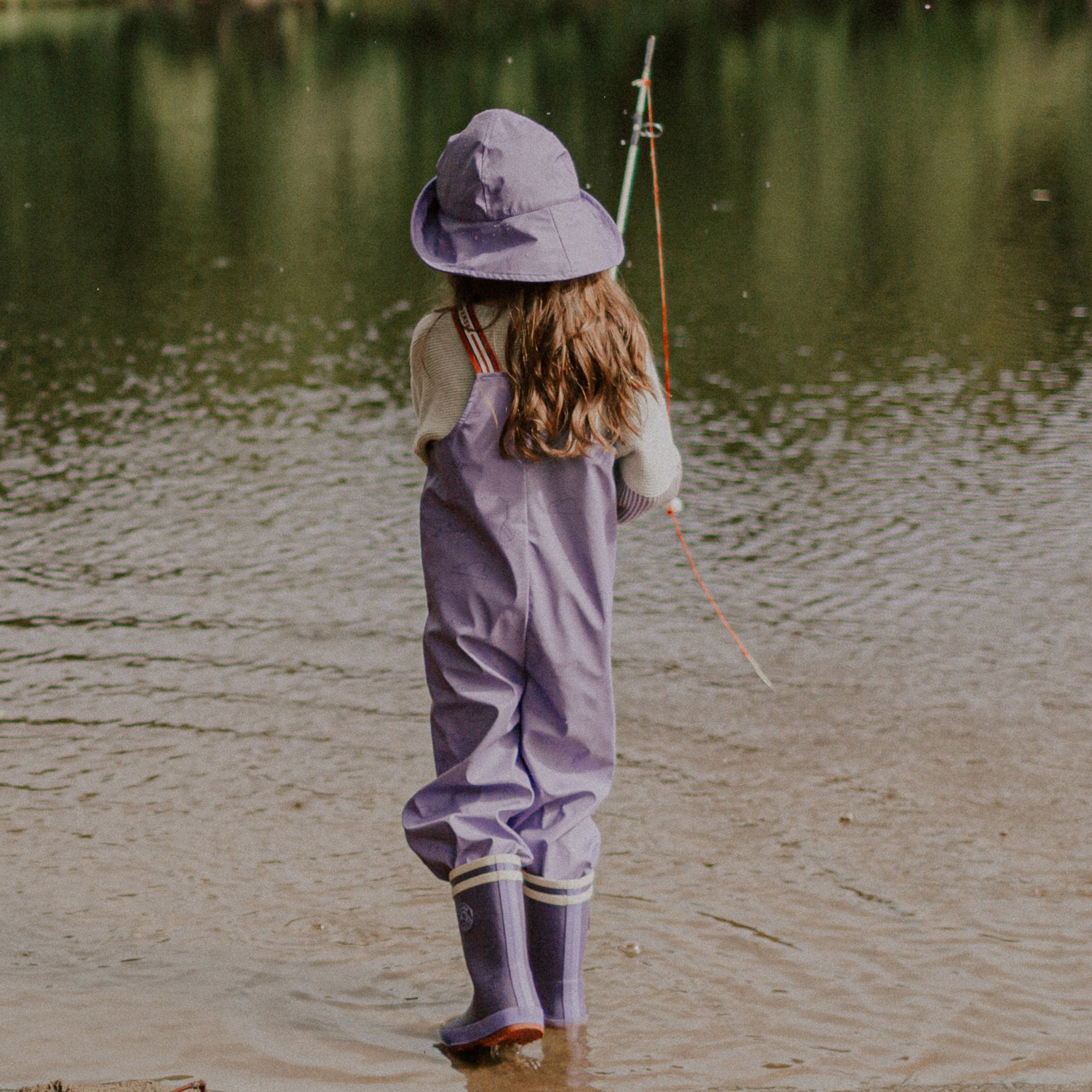 Purple polyurethane rain overalls, child