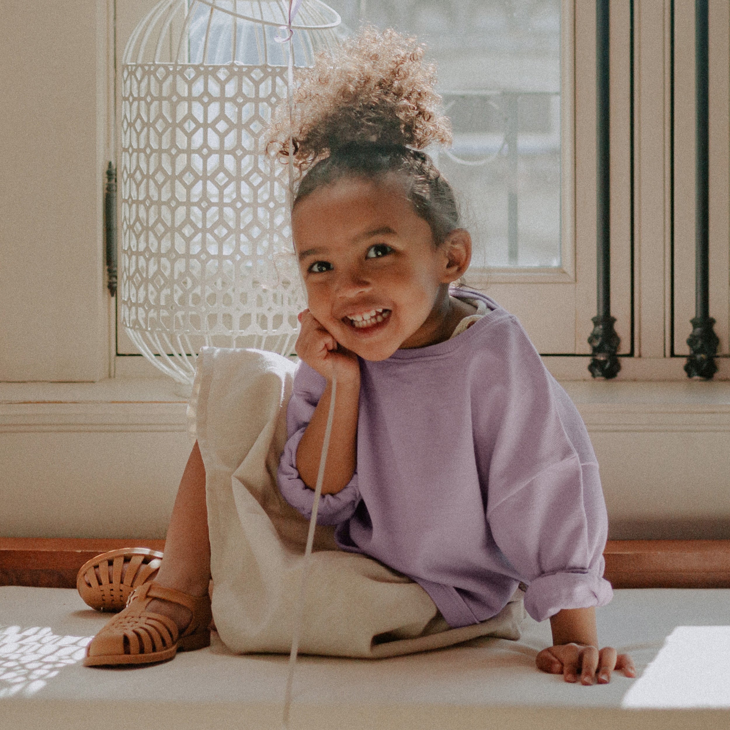 Purple long sleeves sweater in crepe french terry, baby