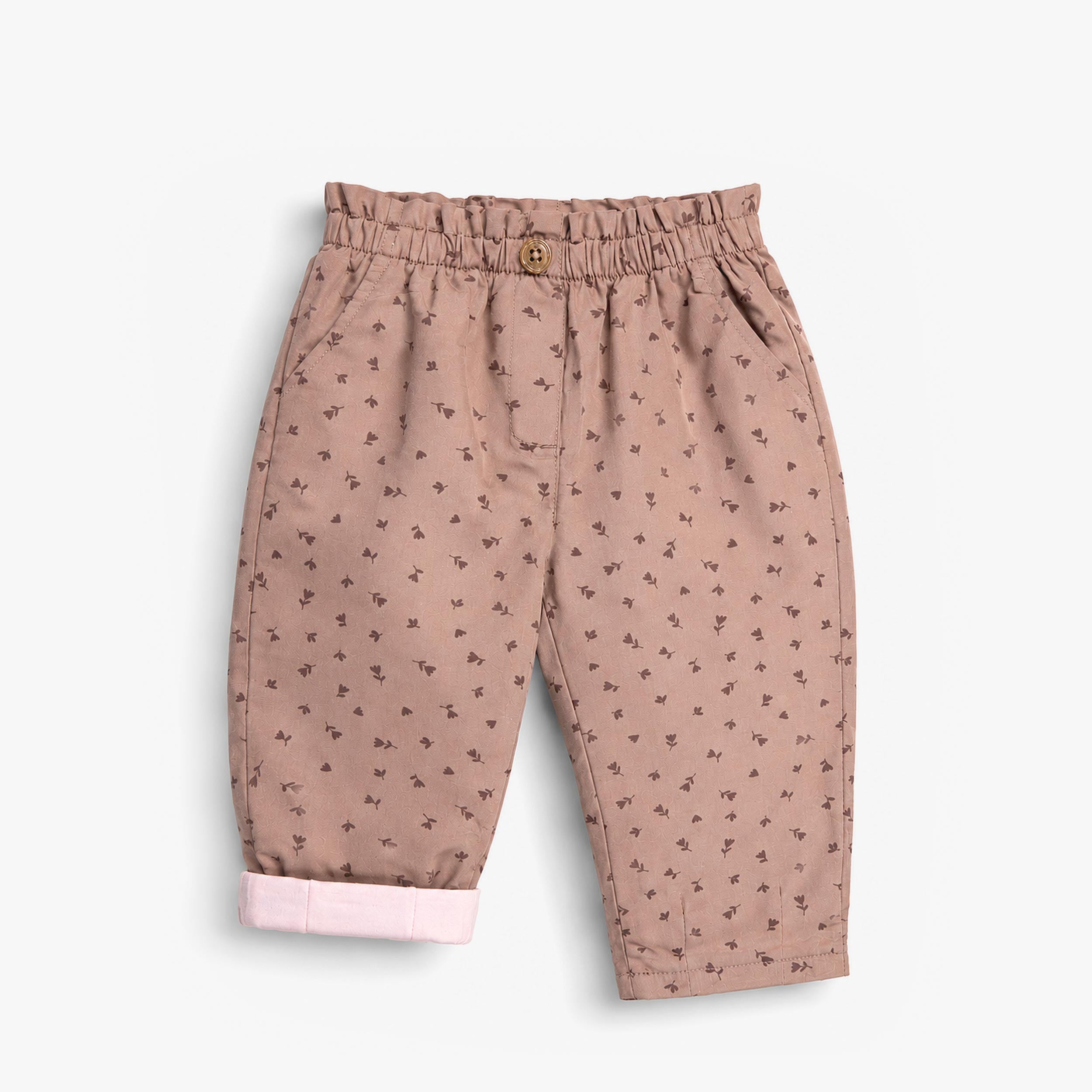 Pantalon bébé rose poudré avec imprimé petites fleurs et taille élastique - Souris Mini