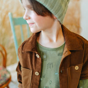 T-shirt à manches longues vert à motif en jersey, enfant || Green t-shirt with long sleeves with a print in jersey, child