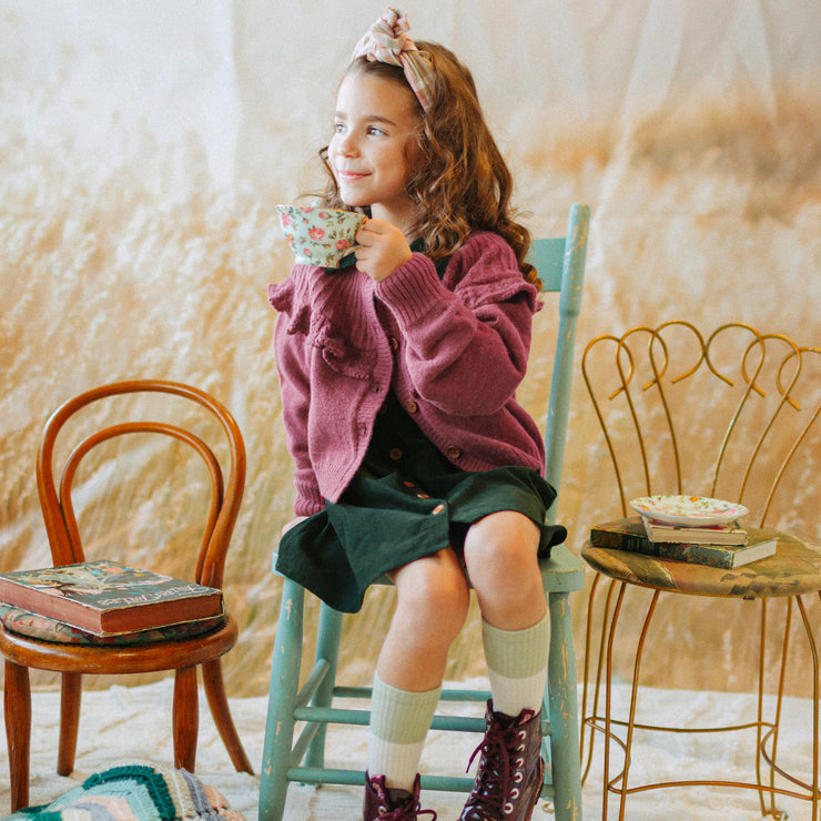 Chaussettes crème avec bloc de couleurs vert, enfant || Cream socks with green color block, child