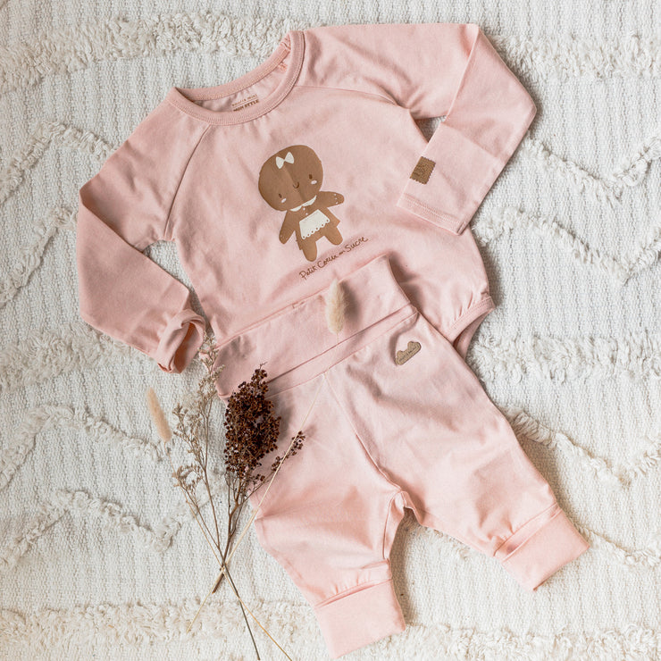 Pantalon évolutif rose uni en jersey extensible, bébé || Plain pink evolutive pants in stretch jersey, baby