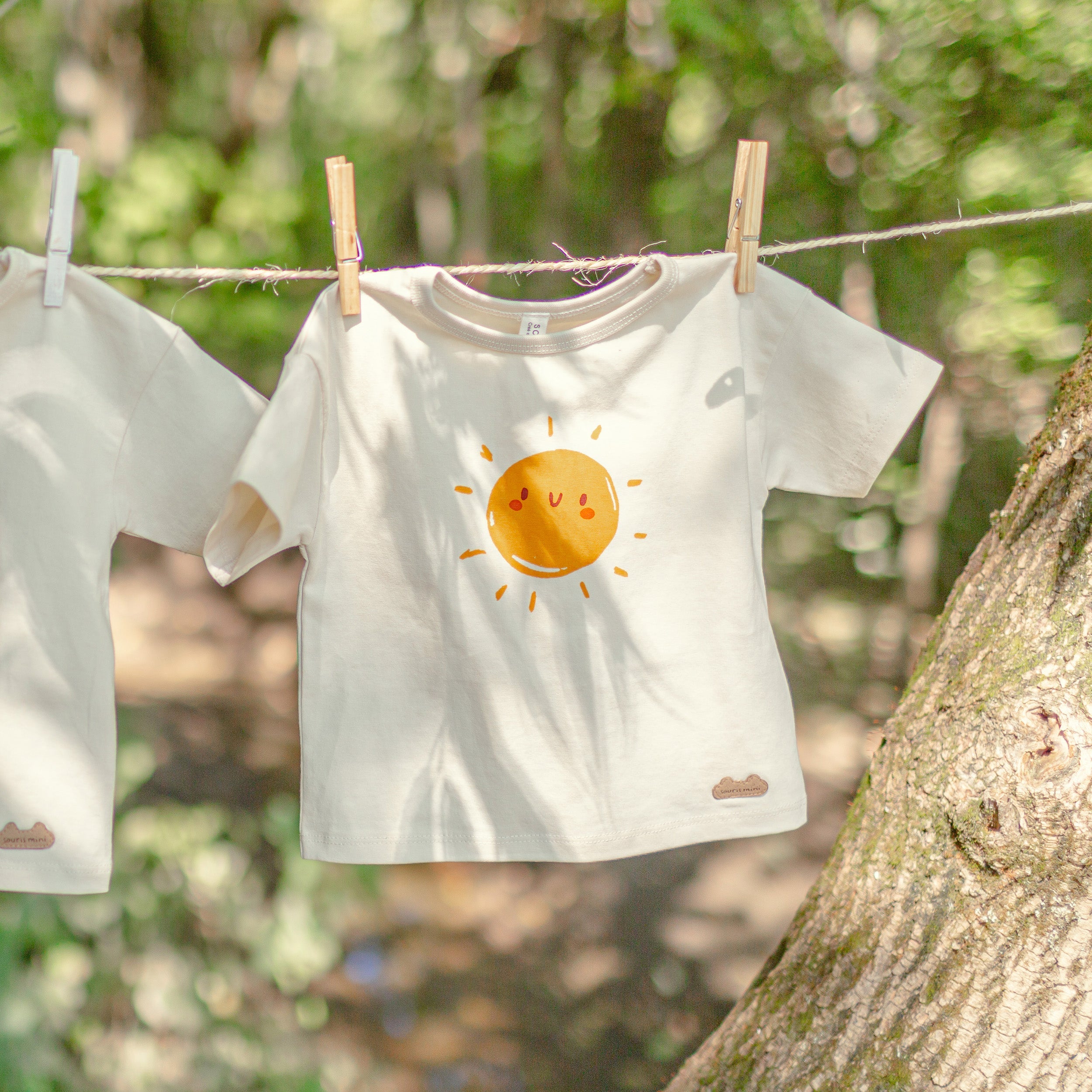 Cream t-shirt in stretch organic cotton, newborn