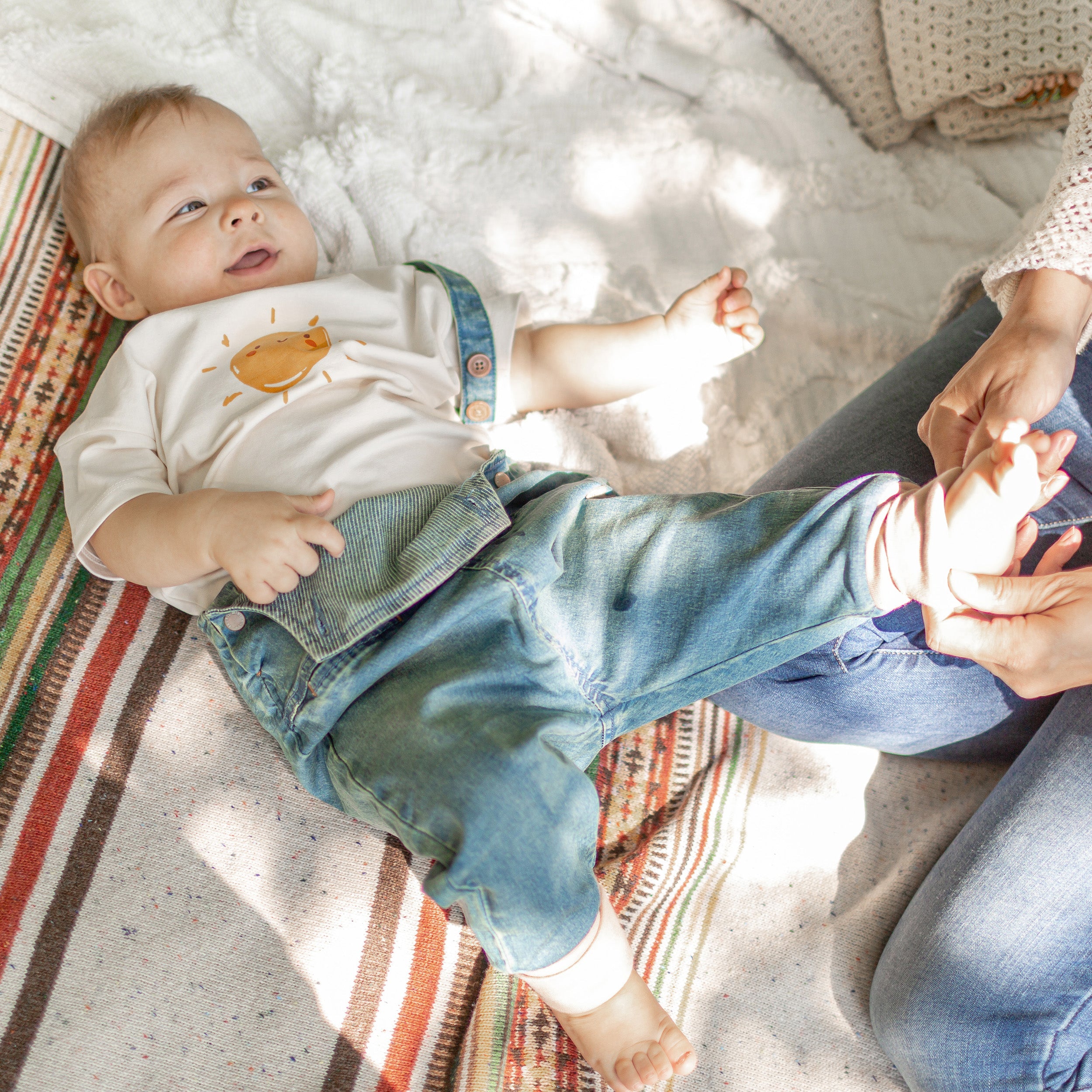 Cream t-shirt in stretch organic cotton, newborn