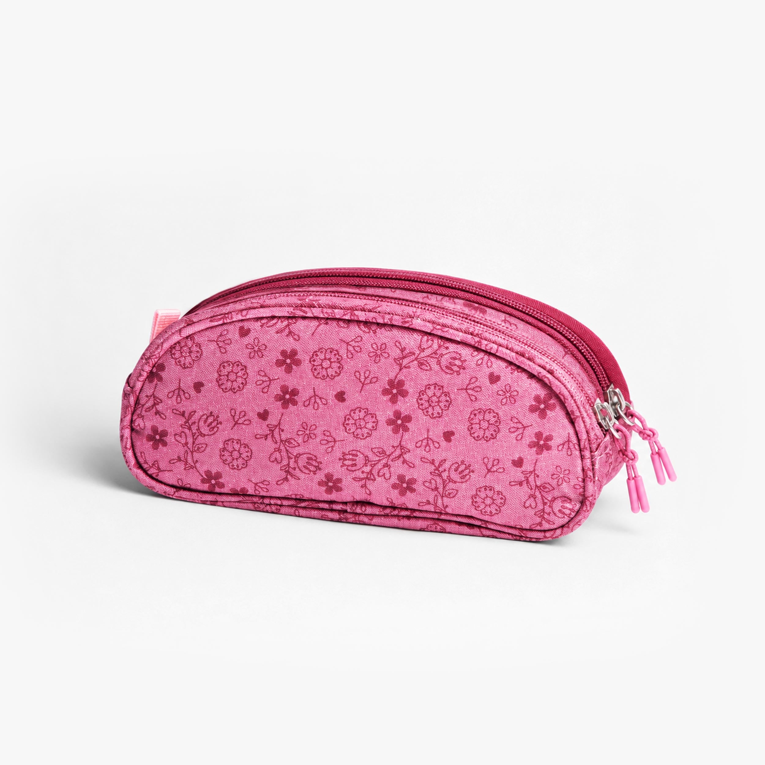 Trousse scolaire rose enfant avec motif floral et double fermeture éclair - Souris Mini
