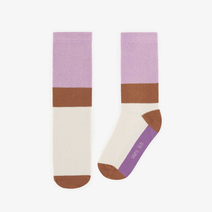 Chaussettes mauves avec bloc de couleurs, adulte || Purple socks with color block, adult