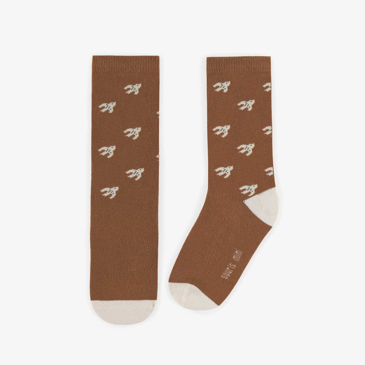 Chaussettes brunes avec oiseaux, adulte || Brown socks with birds, adult