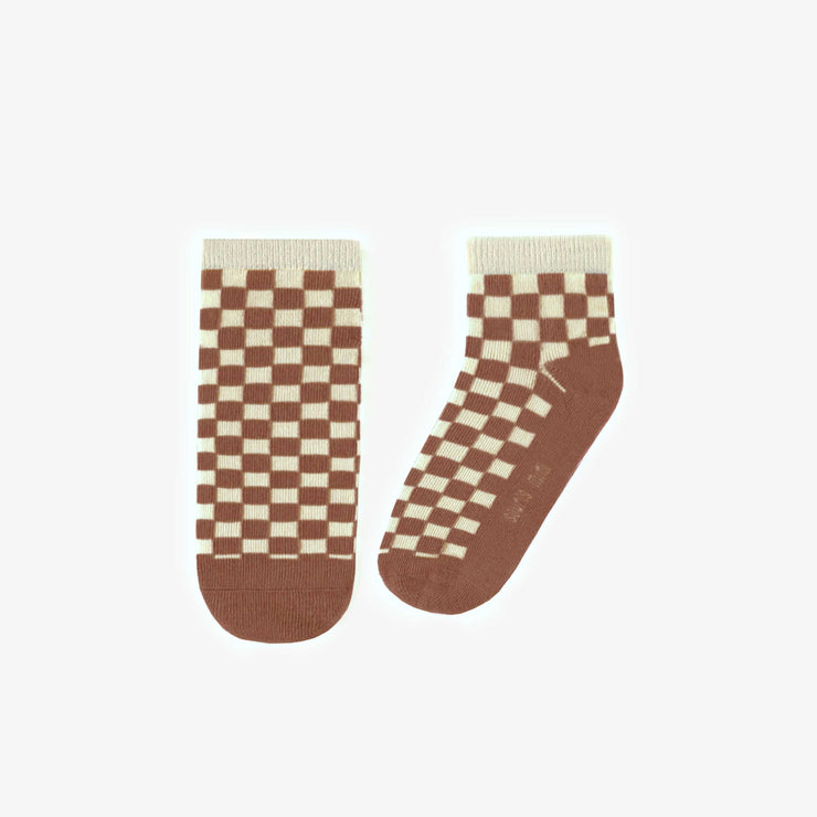Chaussettes courtes brunes à carreaux, adulte || Brown plaid short socks, adult