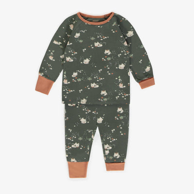 Pyjama évolutif deux-pièces vert en coton, bébé || Green two-piece evolutive pajamas in cotton, baby