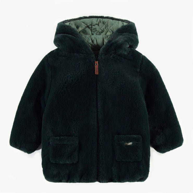 Manteau vert en fausse fourrure réversible, bébé || Reversible faux fur green coat, baby