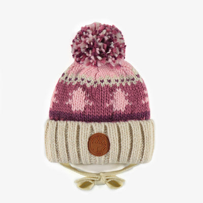  Tuque de maille rose à motifs, bébé || Pink patterned knit toque, baby