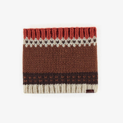 Cache-cou brun à motifs en maille, bébé || Brown patterned neck warmer in knit, baby