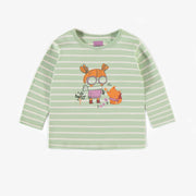 T-shirt ligné vert avec illustration, bébé  || Green striped t-shirt with illustration, baby