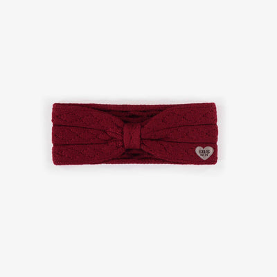 Bandeau de maille bourgogne en polyester recyclé, bébé  || Burgundy knitted headband in recycled polyester, baby