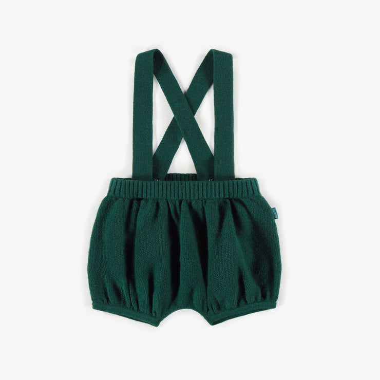 Salopette verte de maille à culotte courte, bébé || Green knitted overalls with short pants, baby