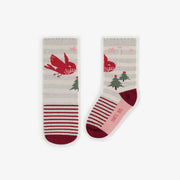 Chaussettes crème des Fêtes avec un oiseau, bébé || Cream Holiday socks with a bird, baby