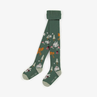 Collants verts à motifs floraux, bébé || Green tights with floral pattern, baby