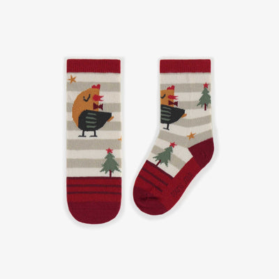 Chaussettes crème à motifs des Fêtes, bébé || Cream socks with holiday designs, baby