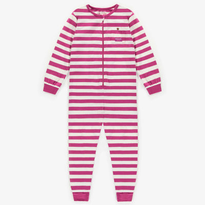 Pyjama une-pièce rose ligné en jersey de coton, enfant || Pink striped one-piece pyjama in jersey of cotton, child