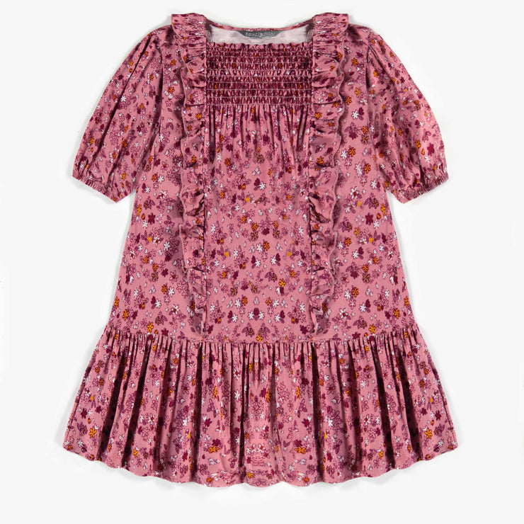 Robe rose à fleurs en viscose, enfant || Pink dress with flowers in viscose, child