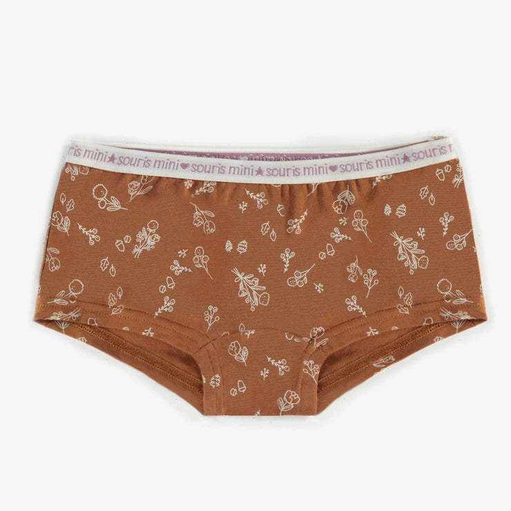 Culotte garçonne brune fleuri en jersey extensible, enfant || Brown flowered boycut panties in stretch jersey, child