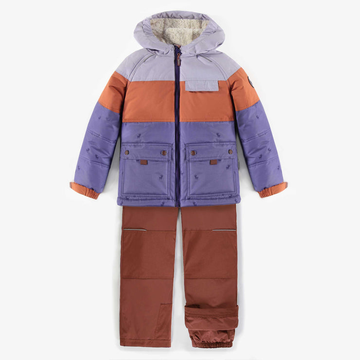 Habit de neige deux-pièces mauve et brun, enfant || Purple and brown two-pieces snowsuit, child