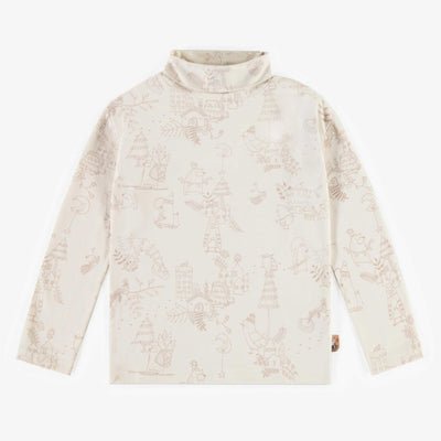 T-shirt crème à motifs à col roulé, enfant || Cream patterned turtleneck t-shirt, child