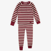 Pyjama des Fêtes deux-pièces rouge et blanc ligné en velours, enfant || Red and white striped two-pieces holiday pyjama in velvet, child