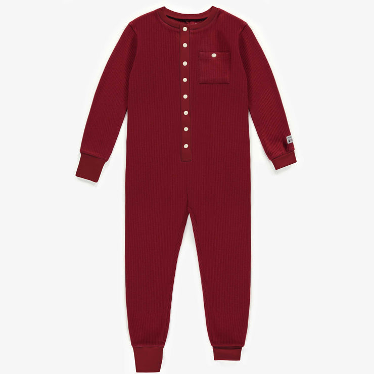 Pyjama une-pièce évolutif rouge des Fêtes en tricot côtelé, enfant || Holiday red evolutive one-piece pajamas in ribbed knit, child
