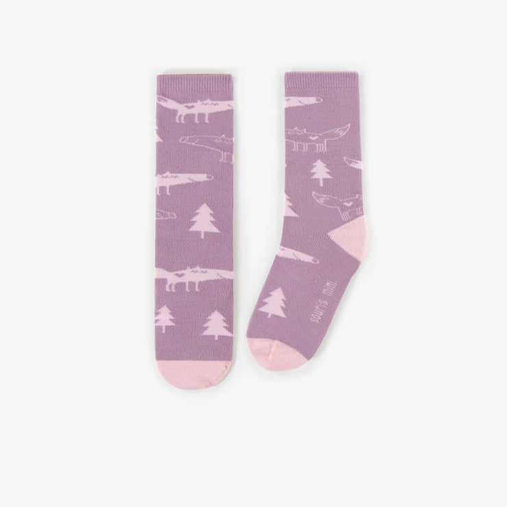 Chaussettes mauves jolis renards, enfant || Purple nice foxes socks, child