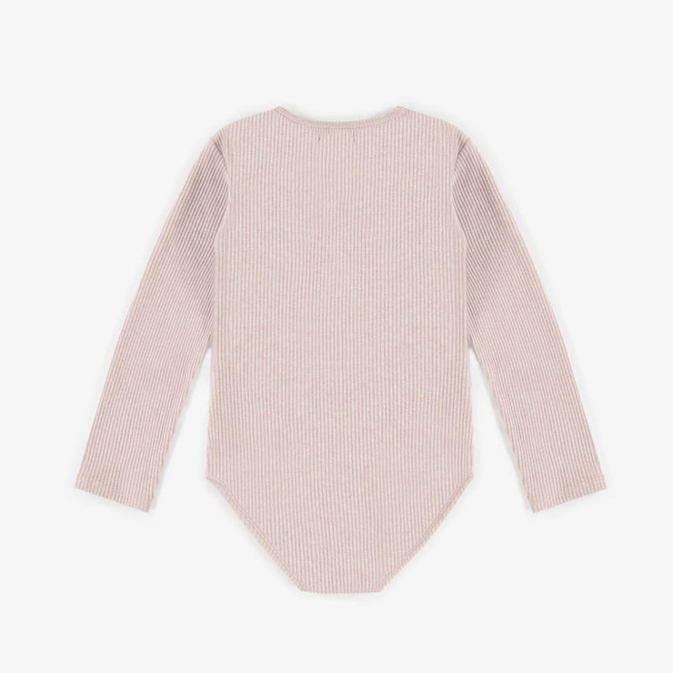 Body rose à col henley en tricot côtelé irrégulier, enfant || Pink henley collar bodysuit in irregular ribbed knit, child