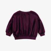 Chandail mauve foncé à col montant en velours, naissance  || Dark purple high neck sweatshirt in velvet, newborn