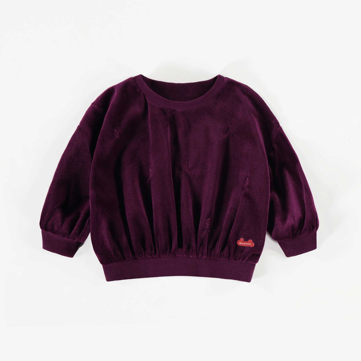 Chandail mauve foncé à col montant en velours, naissance  || Dark purple high neck sweatshirt in velvet, newborn