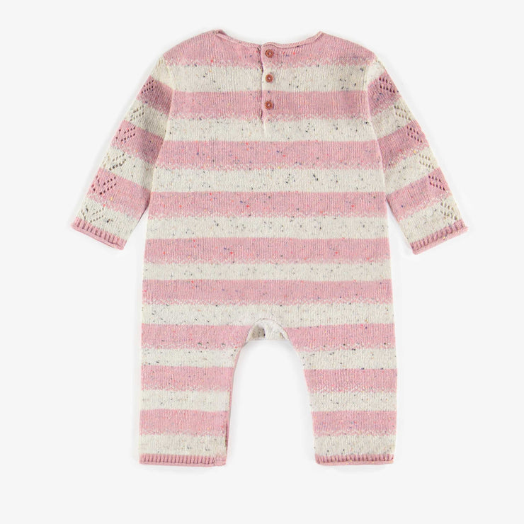 Une-pièce ligné rose de maille, naissance  || Pink striped knitted one-piece, newborn
