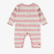 Une-pièce ligné rose de maille, naissance  || Pink striped knitted one-piece, newborn