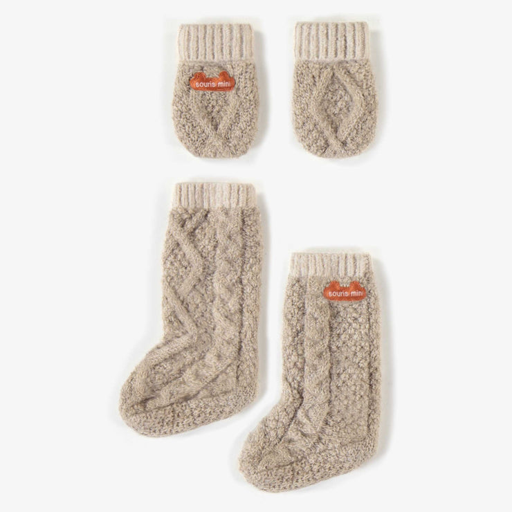 Pantoufles et mitaines en polyester recyclé, naissance || Slippers and Mittens in recycled polyester, newborn