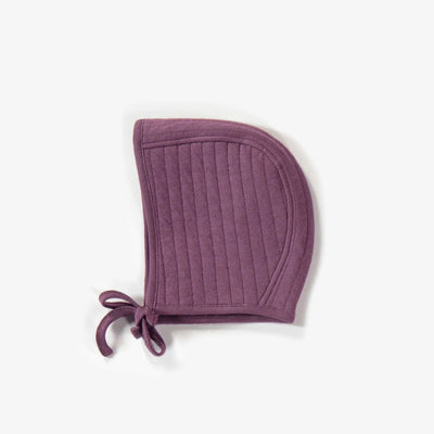 Chapeau de jersey mauve avec cordons, naissance  || Purple jersey hat with cords, newborn