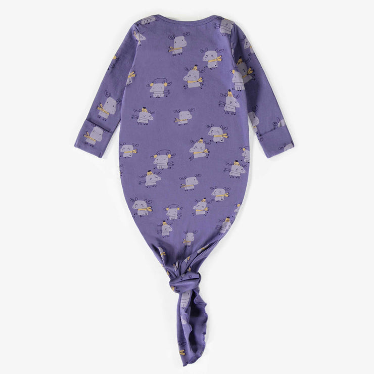 Dormeuse mauve à motif en coton biologique, naissance  || Purple patterned sleeper gown in organic cotton, newborn