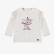 T-shirt crème à manches longues en coton biologique, naissance || Cream long sleeves t-shirt in organic cotton, newborn