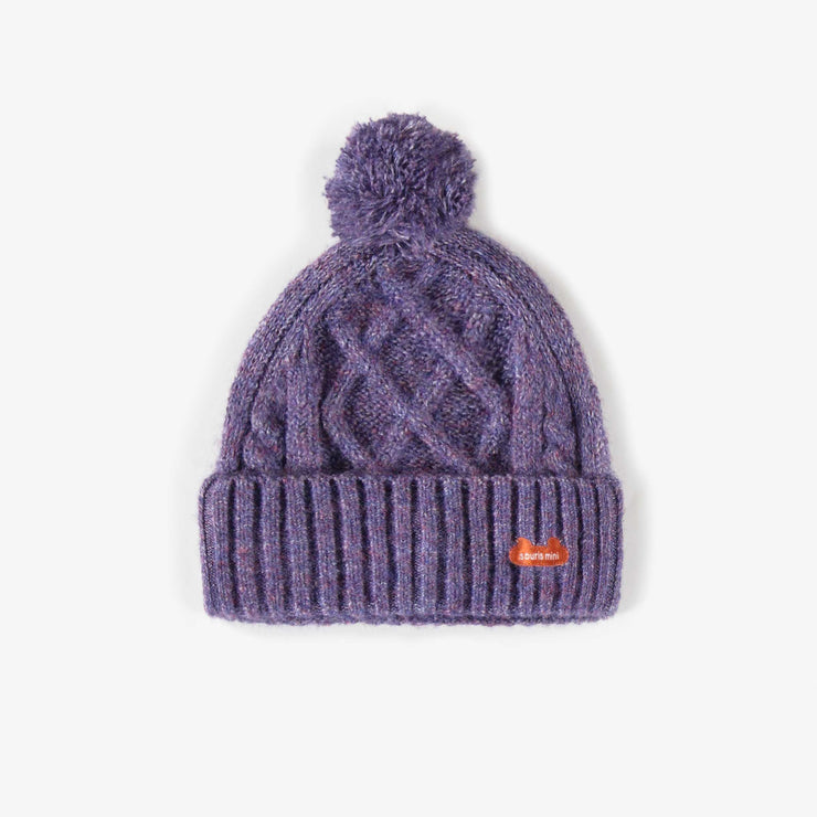 Tuque de maille mauve en polyester recyclé, naissance || Purple knitted tuque in recycled polyester, newborn