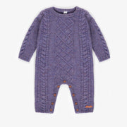 Une-pièce mauve de maille en polyester recyclé, naissance || Purple knitted one-piece in recycled polyester, newborn