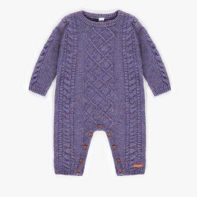 Une-pièce mauve de maille en polyester recyclé, naissance || Purple knitted one-piece in recycled polyester, newborn
