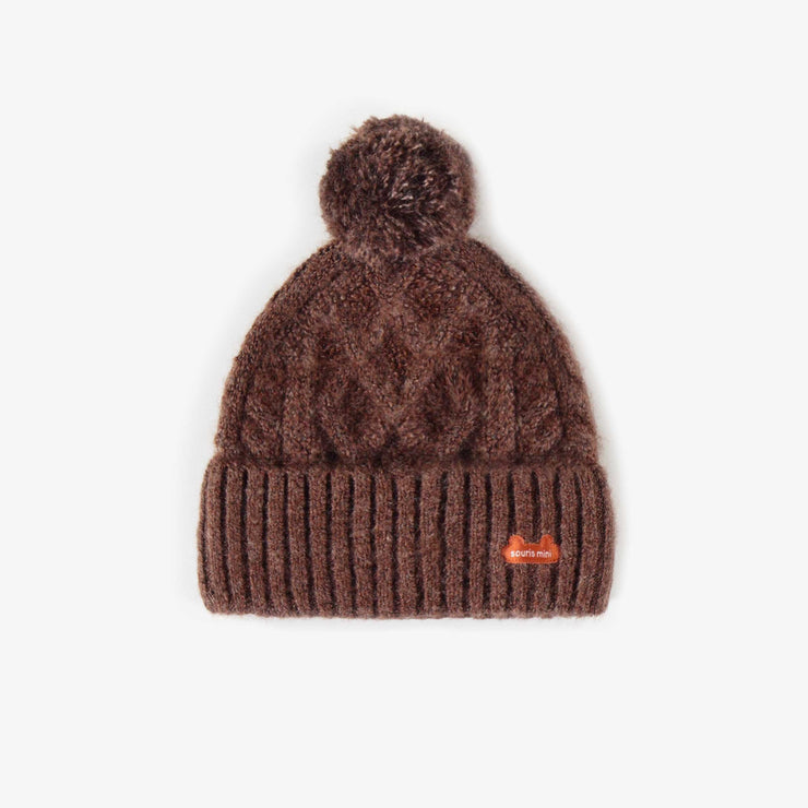 Tuque de maille brune en polyester recyclées, naissance  || Brown knitted tuque in recycled polyester, newborn